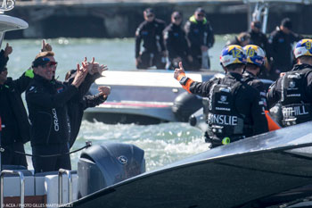 Sept. 24: Larry Ellison applauds his team. Photocredit: Gilles Martin-Raget ©ACEA