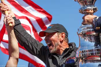 Sept. 25. Larry Ellison with the Cup. ©ACEA. Photo Credit: Abner Kingman.